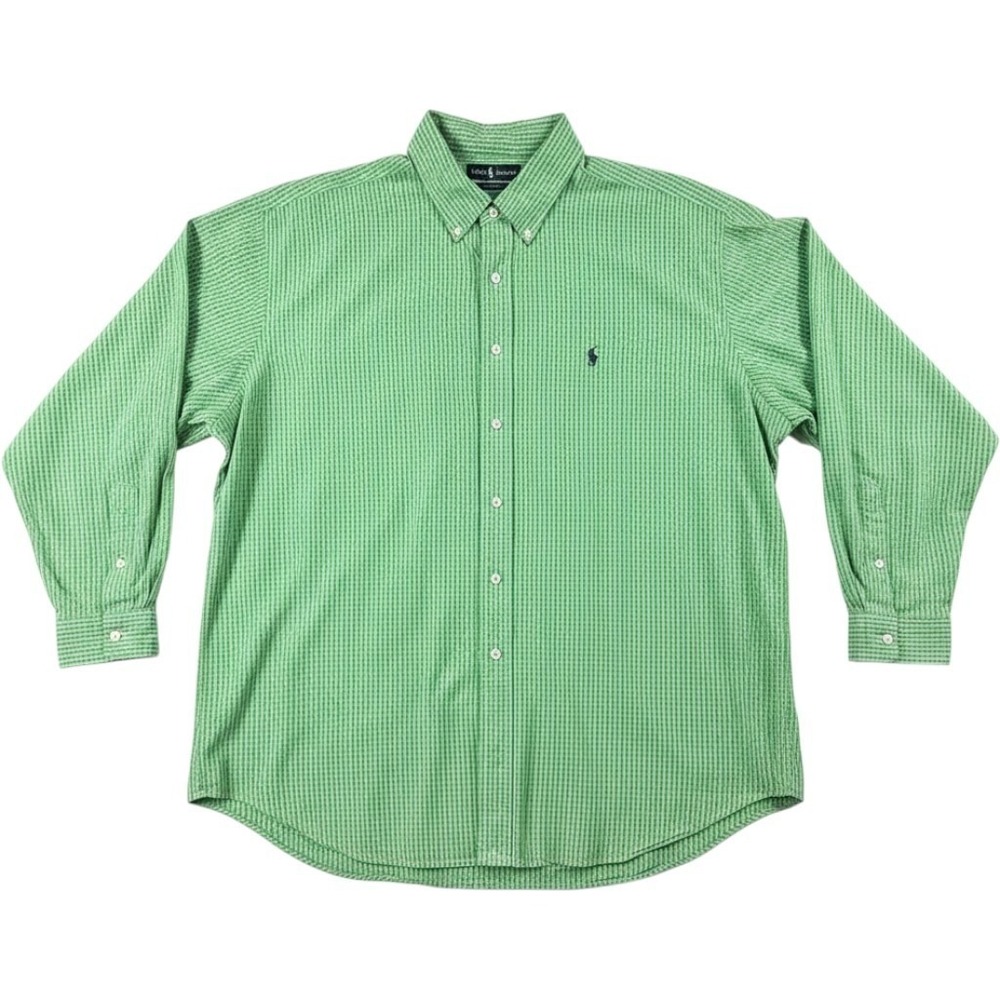 Polo Ralph Lauren Blake Shirt Mens XXL Green White Check 2Ply Cotton Long Sleeve